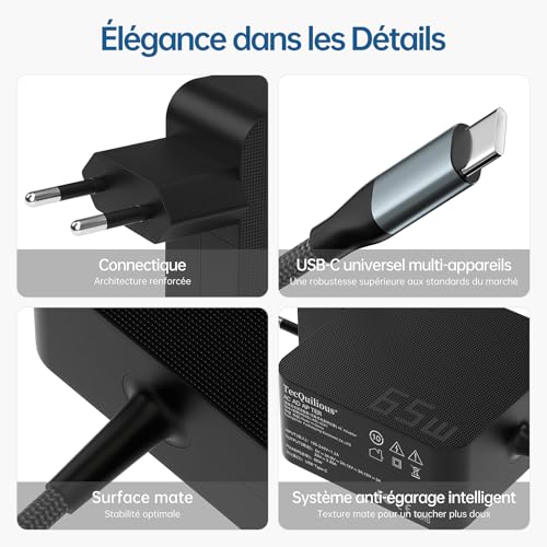 Cargador USB-C de 65W TecQuilious adaptador universal portátiles 4