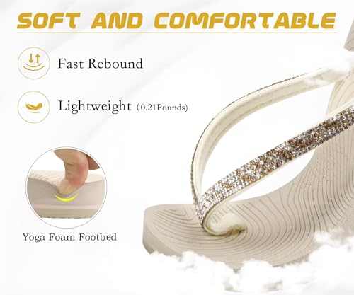 Image of KuaiLu Women's Rhinestone Flip Flops Arch Support Yoga Mat Cushion Sandals