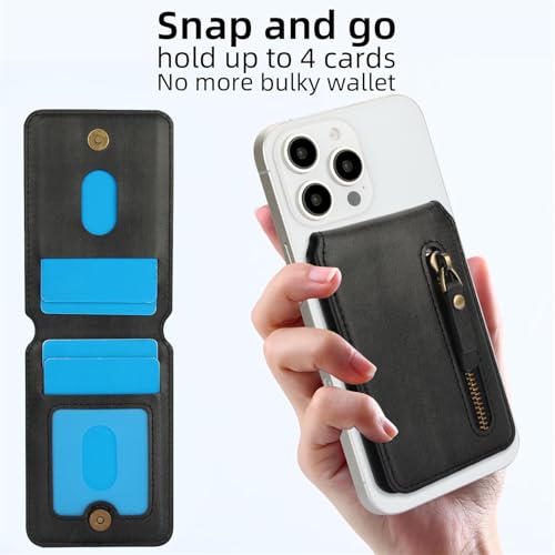 Ysnzaq Magnetisches Reißverschluss-Kartenetui mit Ständer, Leichtes RFID Kartenfach für 4-5 Karten mit MagSafe, 5-Fach Stärkerer Halt für iPhone & Samsung S26 Ultra, ZYC Black