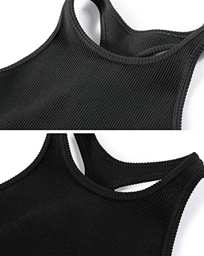 Ododos Women's 2 Pack Seamless Tank Tops Racerback Ribbed Sleeveless Crop Top, Black Charcoal, X-Small/Small #TOP4