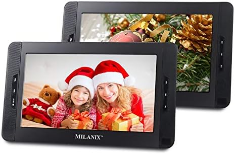 10" Dual DVD, Dual Screen Headrest Video Portable DVD Player with Built-in 5 Hour Rechargeable Battery, Region Free, Last Memory, USB/SD Inputs (Plays Same or Different Movies)