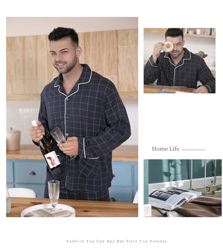 YOFAB Men's 2-Piece Cotton Pajama Set Plus Size Sleepwear Loungewear Set Shirt and Pants Pjs Sets 2XL-7XL (85-165KG)2