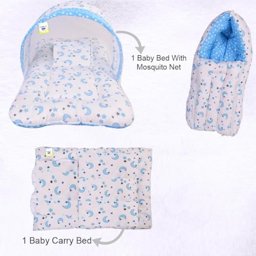 Image of Toddylon Baby Bed New Born Baby Bedding Set | Mosquito Net | Carry Bag | Mattress | Carry Bag | Essentials Combo | Cotton | Infants | Baby Boys & Baby Girls | Beds (0-6 Months) (3PCS Set)