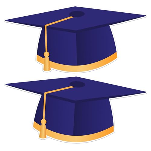 Wonmon 50 PCS Graduation Hat Cutouts for Bulletin Board Decoration, Blue Gold Graduation Caps Paper Cut-Outs for Class of 2026 High School College Congrats Grad Party Supplies Decorations