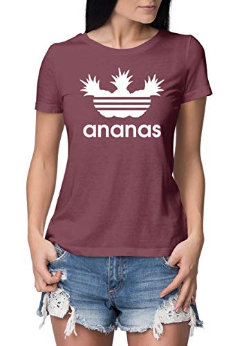 Ananas Tshirt Damen lustiges T-Shirt Logo Parodie Slim Fit Burgundy-White L