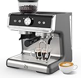 EliteEdge Espresso Machine With Grinder, 20 Bar Professional Coffee Maker With Milk Frother Steam Wand for Cappuccino, Latte, Macchiato, 95 oz Removable Water Tank, Smart PID Temperature Control,Gray