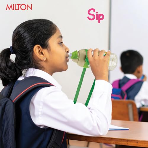 Image of MILTON Sage 450 Sipper PET Water Bottle for School Kids | Food Grade & BPA Free | Leak Proof & Durable | Easy to Carry Loop | Ideal for Home, School & Office Use, 445 ml, Green