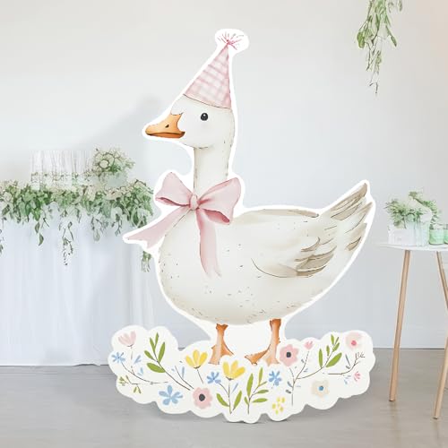 Image of Croblissful One Silly Goose Party Decorations 1st Birthday Backdrop Duck Animal Background Prop for Birthday Baby Shower Party Supplies(Pink Gingham,Goose)