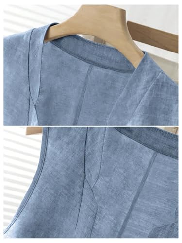 OYOANGLE Women's Button Down Linen Vest Top Sleeveless V Neck Lightweight Vest Jacket4