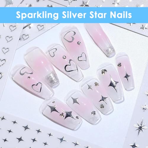 Image of MAYCREATE 6 Sheets Metallic Mirror Silver Nail Stickers for Women