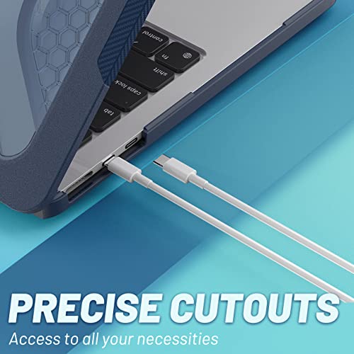Image of ProElite Case for MacBook Air 13.6 inch 2022 2023 2024 2025 Release M5 /M4 /M3 A3113 M2 A2681 with Touch ID,Heavy Duty Honeycomb Hard Shell with Slim TPU Bumper and Fold Kickstand, Dark Blue