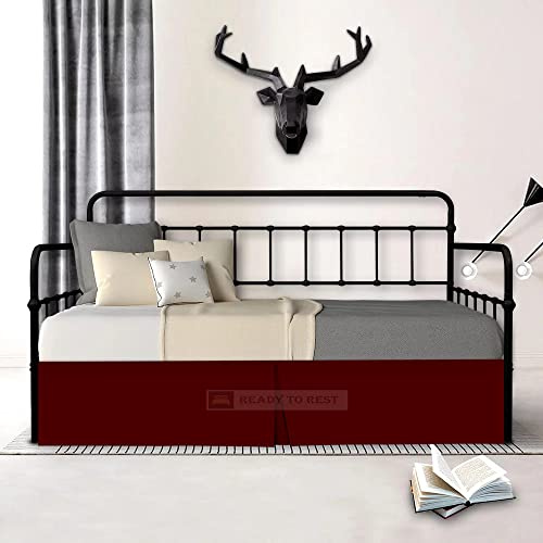 Pleated Bed Skirt for Daybeds - Burgundy Twin Daybed Skirt 12 Inch Drop - 100% Microfiber - Bed Skirt for Twin Size Daybed - Split Corner with Three Side Coverage (Twin-12 Drop, Burgundy)