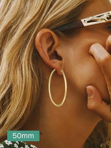 ChicSilver Hypoallergenic 925 Sterling Silver Hoop Earrings for Women, Lightweight Large Gold Hoop Earrings, Endless Hoops Huggie Earrings 15/20/30/50/70MM2