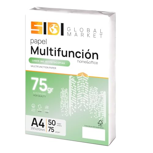 Sidi Global Market Papel A4, Folios de 75gr, Paquete de Folios para Uso Escolar, Laboral o Personal, Folios A4 para Fotocopiadora y Multiusos, DIN A4 extrablanco - SIDI (50h, 75gr)