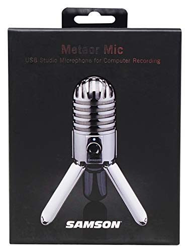 Samson Meteor Mic - Portable USB Studio Quality Condenser Microphone - High Performance, General Purpose/Podcast/Gaming/Music Recording Microphone, 16-bit, 44.1/48kHz resolution, Silver Chrome
