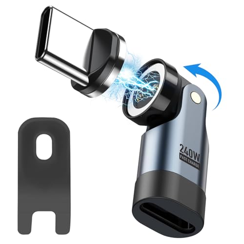 AXFEE 240W USB C à USB C Connecteur Magnétique [1 Pièces], Adaptateur USB C magnétique, 9Pin Rotatif à 180°,pour Phone 14 15 16 Pro Max, Pad Mini 6,...