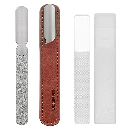 VOGARB Professional Nail Files For Natural Hard/Thick Nails with Case 4.6'' Double Sided 180 Diamond Grits Metal Stainless Steel No Slip Handle Easily Grinding Finger Toe Salon,Home,Travel (1 Pack(A))