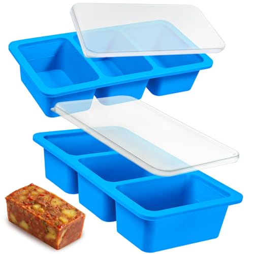 Kamehame 1 Cup Silicone Soup Freezer Mould with Lid 2 Pack 250ml Silicone Freezer Tray Food Prep Storager Containers Portion Freezer Tray for Freezing Soupe, Broth, Sauce, Butter, Meal Prep