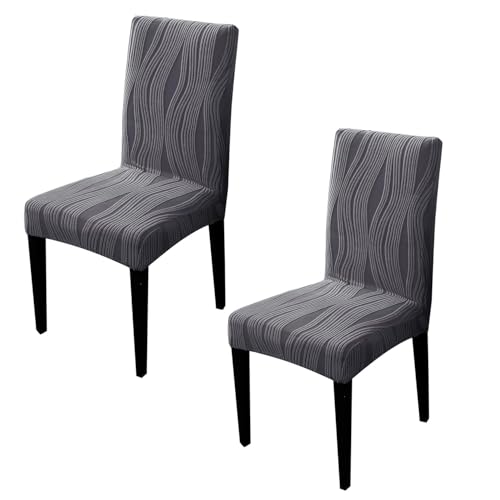Image of HOKIPO 200 GSM Premium Knitting Jacquard Elastic Dining Table Chair Cover Set of 2, 'Nestiva Series' Porpoise Grey (NEW-AR-6072-GRY*2)