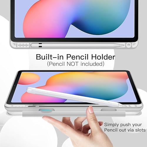 Image of TGK Rotating Case for Samsung Galaxy Tab S6 Lite 10.4 inch SM-P610 P615 P613 P619 with Pencil Holder Trifold Stand Cover Clear Back (Grey)