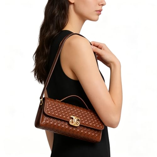 Image of JYG Woven Handbag for Women Fashion Evening Shoulder Bag PU Leather Handmade Clutch Purse Casual Crossbody Bags 2024