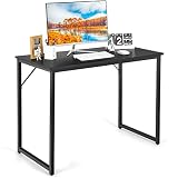 COSTWAY Schreibtisch, Kleiner Computertisch, 100 x 50 x 75 cm, Bürotisch PC-Tisch, Metallrahmen, für Homeoffice, Arbeitszimmer (Schwarz)