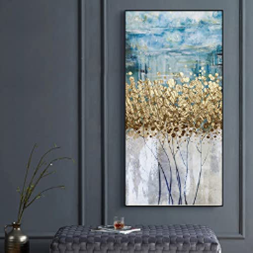 Affiche minimaliste abstraite arbre d'or pour salon chaleureux et lumineux