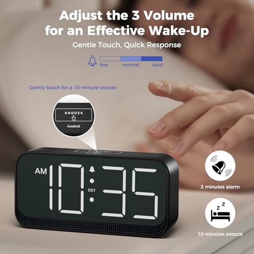 Image of Acedeck Battery Operated Digital Clock: Cordless Small Alarm Clock for Bedroom Travel - Large Numbers 4 Dimmers for All Ages White Digits