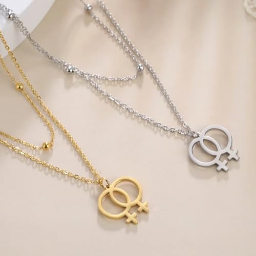 14K Gold Filled Trans Necklace For Unisex - 925 Sterling Silver Lesbian Symbol Pendant LGBT Necklace, Lesbian Necklace, Lesbian Jewelry, Double Venus Necklace, Transgender Necklace4