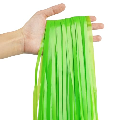 Image of Lime Green Streamers Party Backdrop - GREATRIL Tinsel Curtain for St Patrick's Day /Frog /Wizard - 3.2ft X 8.2ft - 2 Packs