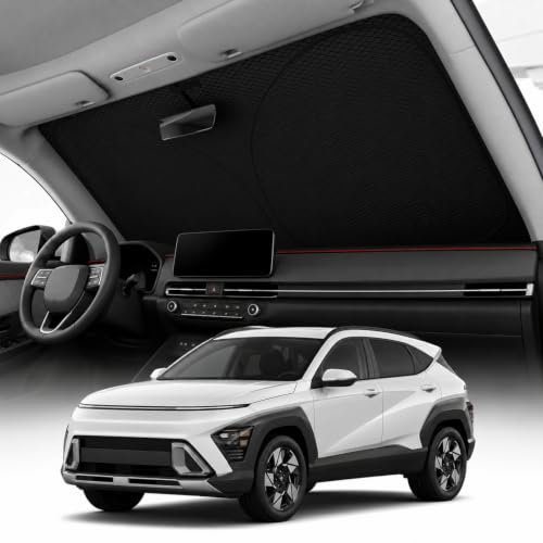 REEVAA 2026 3rd Pro Windshield Sunshade for 2018-2023 Hyundai Kona | Dual-Layer Heat & Sun Defense, OEM Design | Foldable Sun Shade Car Accessories with Storage Bag