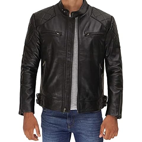 Vollencci Mens Retro Biker Black Leather Jacket, Pure Leather Motorcycle Leather Jacket for Mens (M) Cover