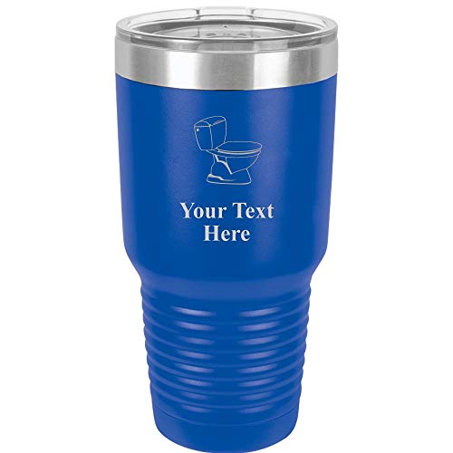 Toilet Bowl Travel 30oz Royal Blue Stainless Steel Vacuum Insulated Hot/Cold Tumbler with Clear Lid - Great Customizable Gift For Any Special Event. BPA Free Prime