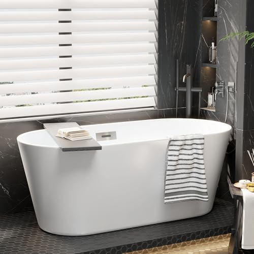 Image of 59'' Acrylic Freestanding Bathtub, Deep Soaking Tub, Modern Oval