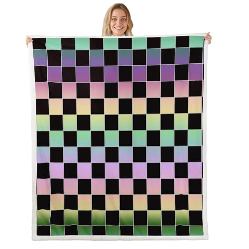 Image of Erosebridal Initial Letter B Fuzzy Plush Throw Pink and White Checkered Fleece Blanket Cute Monogram Plaid Sherpa Blanket for Kids Girls Women,Kawaii Gingham Grids Decor for Bed Couch Queen 90 inchx90 inch