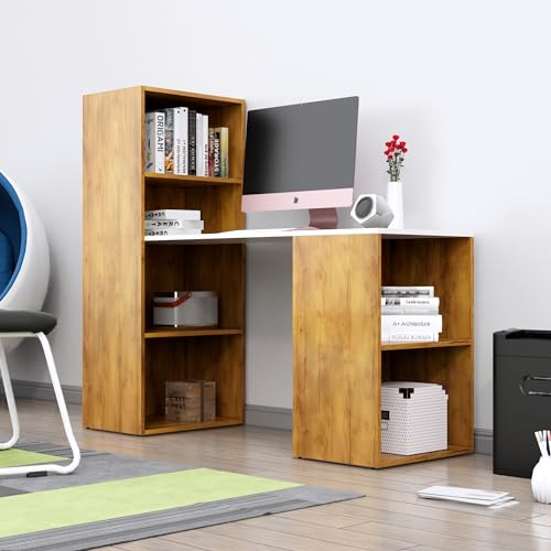 Image of Bniture Wooden Study Table for Home with Bottom Storage | Engineered Wood Study Table with Book Shelf | Multi Purpose Computer Desk for Writing, Laptop Table for Office, Giant Wood & Frosty White