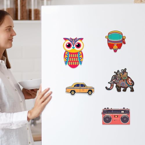 Image of CAPIO ART MDF Wooden Fridge Magnet Pack of 5 | Multicolor Trendy & Aesthetic Designer Door Magnets | Sleek Multipurpose Decorative Magnets for Home, Kitchen, Office & Gifts (Multicolor)