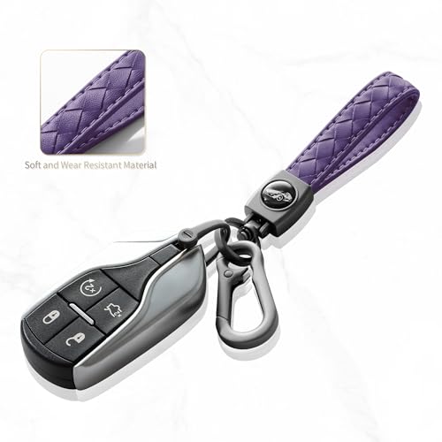 Image of Gkeygo Carabiner Keychain, Universal Heavy Duty Woven Handmade Leather Key Chain, Car Fob Key Keychains with 360 Degree Rotatable Snap Swivel and Anti-Lost D-Ring for Men and Women, Gunmetal - Purple