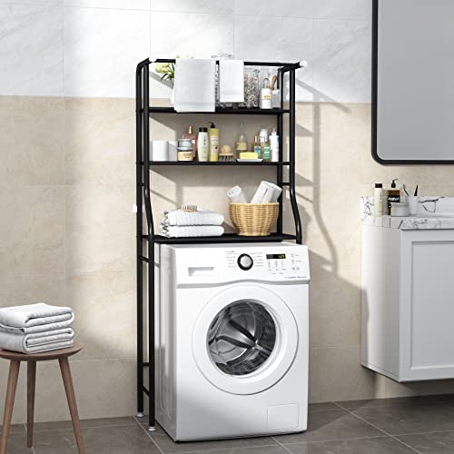 MOYIPIN 3-Tier Drum Washing Machine Storage Rack, Space-Saving Bathroom Shelf, Minimalist Style, 3 Shelves, Steel, Wall Mount, Black - Image 5