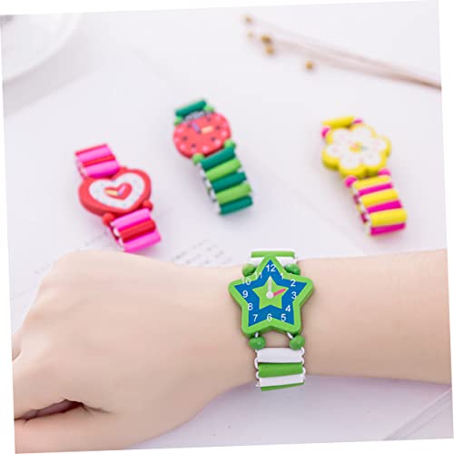 Toyvian Wooden Boys and Girls Wristwatches 4pcs Simulation Toys Durable Craftsmanship Fun Patterns3