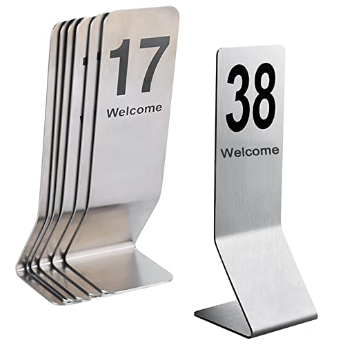 Table Number Cards, Stainless Steel Table Signs Double-Sided, Number Cards 1-50, Drop And Wear Resistants, All-in-one Base, For Banquets, Cafés, Restaurants, Hotel ( Color : 1-50 , Size : 155x60mm(6.1