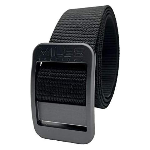 Miles Tactical Nylon Belt with Aluminum Metal Buckle No-Slip Design (Black, Large) Cover