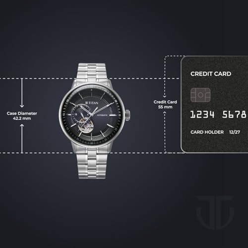 Image of Titan Orbital Open Heart Automatic Analog with Black Dial Silver Stainless Steel Strap Watch for Men - 90226SM01