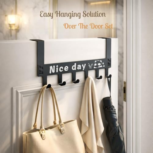 Image of Heavy Duty Over Door Hook Hanger for Cloths, Carben Steel | Nice Day Print Hook Use of Bathroom, Kitchen, Bedroom | Towel, Scarf, Coat Holder | Removable Door Hanger (Nice Day)