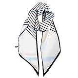 Pemilosci Seidenähnlicher Schal, 150 cm lang, modisches Kopftuch für Damen, Satin, Kopfhaar, Handtasche, Schal, Gürtel, Geldbörse, Zubehör, #1 schwarzer Streifen, Einheitsgröße