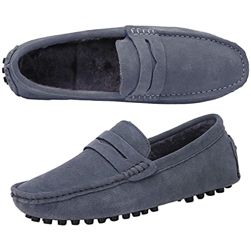 Image of ANUFER Men's Suede Leather Penny Loafers Comfort Driving Shoes Moccasin Slippers
