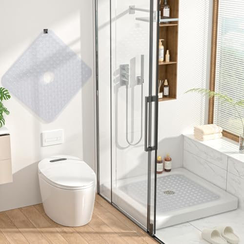 HITSLAM Shower Bathtub Mat Non Slip, 24"x 24" Bath Mat for Tub, Soft PVC Shower Mats for Inside Shower with Suction Cups and Center Drain Hole, Machine Washable Bathroom Floor Mat, Clear by HITSLAM - Used condition - Image 2