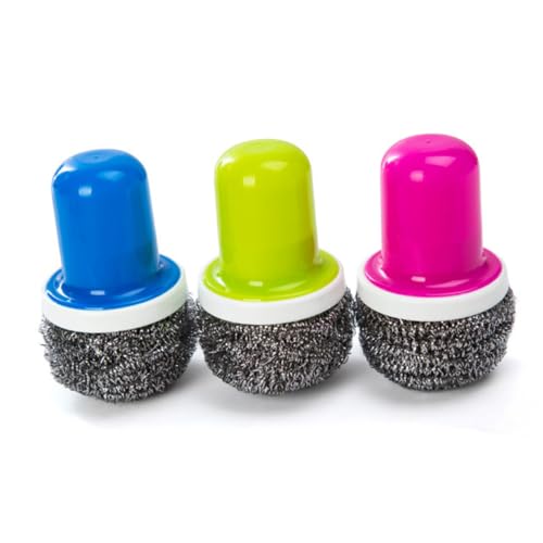 DONFAMDS 5 pièces Brosse de Cuisine Acier Inoxydable avec Manche Brosse Récurer Multifonction pour Poêles Éviers et et Antirouille Accessoire de Nettoyage Écologique pour Maison et