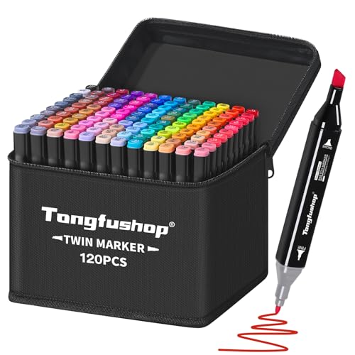 Tongfushop Feutre Alcool, 120 Couleurs Feutre a Alcool Pointe Double, 2S Séchage Rapide Marqueur avec Pochette de Transport et Espaceur, Feutres Coloriage Adulte pour Croquis Coloriage Calligraphie