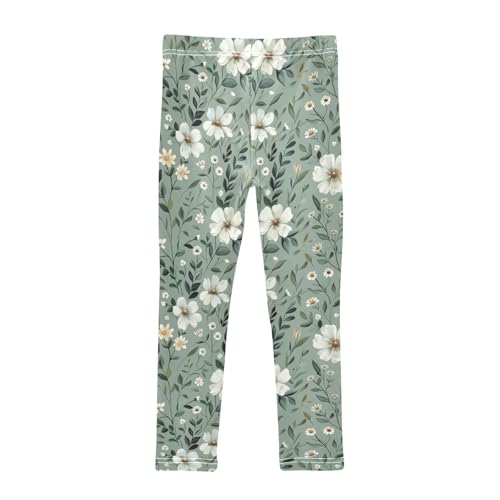 Girls Leggings Sage Florals Flower Soft Toddler Leggings for Girls Kids Pants Size 4T-10T2